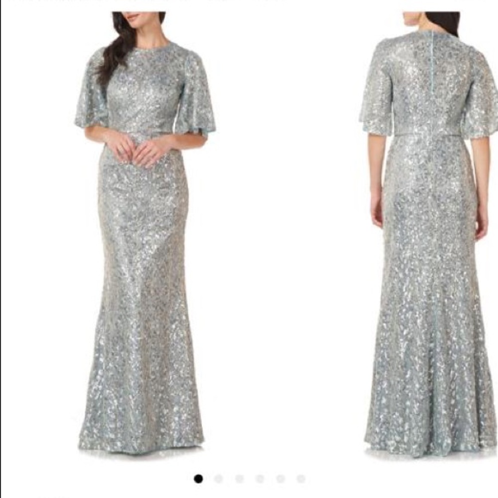 Js Collection- Sequin Flutter Sleeve Trumpet Gown - image 1